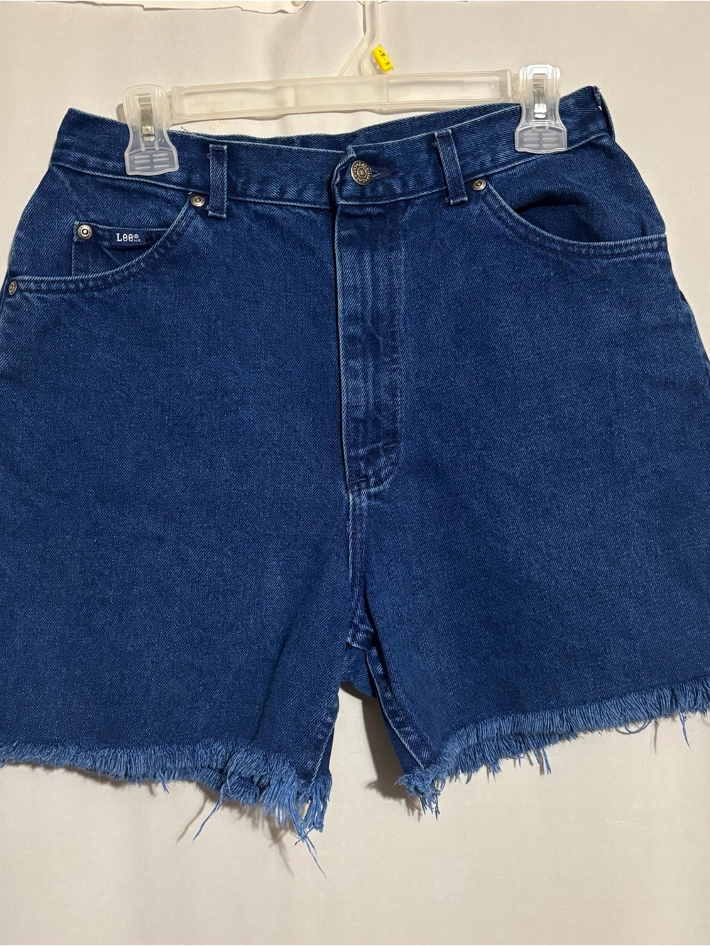 Lee Vtg Women's Dark Blue Denim Frayed Hem Shorts Handpainted back pocket snake